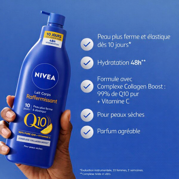 Nivea Body Milk Firming Q10 + Pompe – Lait Corps Hydratant 400 ml
