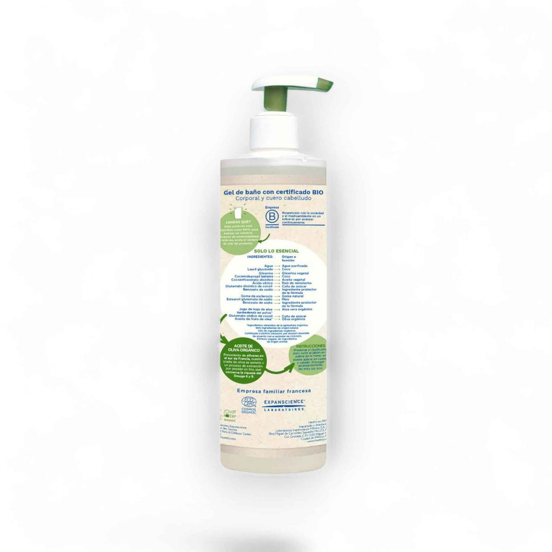 Mustela Gel Lavant Famille BIO – Corps & Cheveux – Huile d’Olive Bio – Sans Parfum – 400 ml
