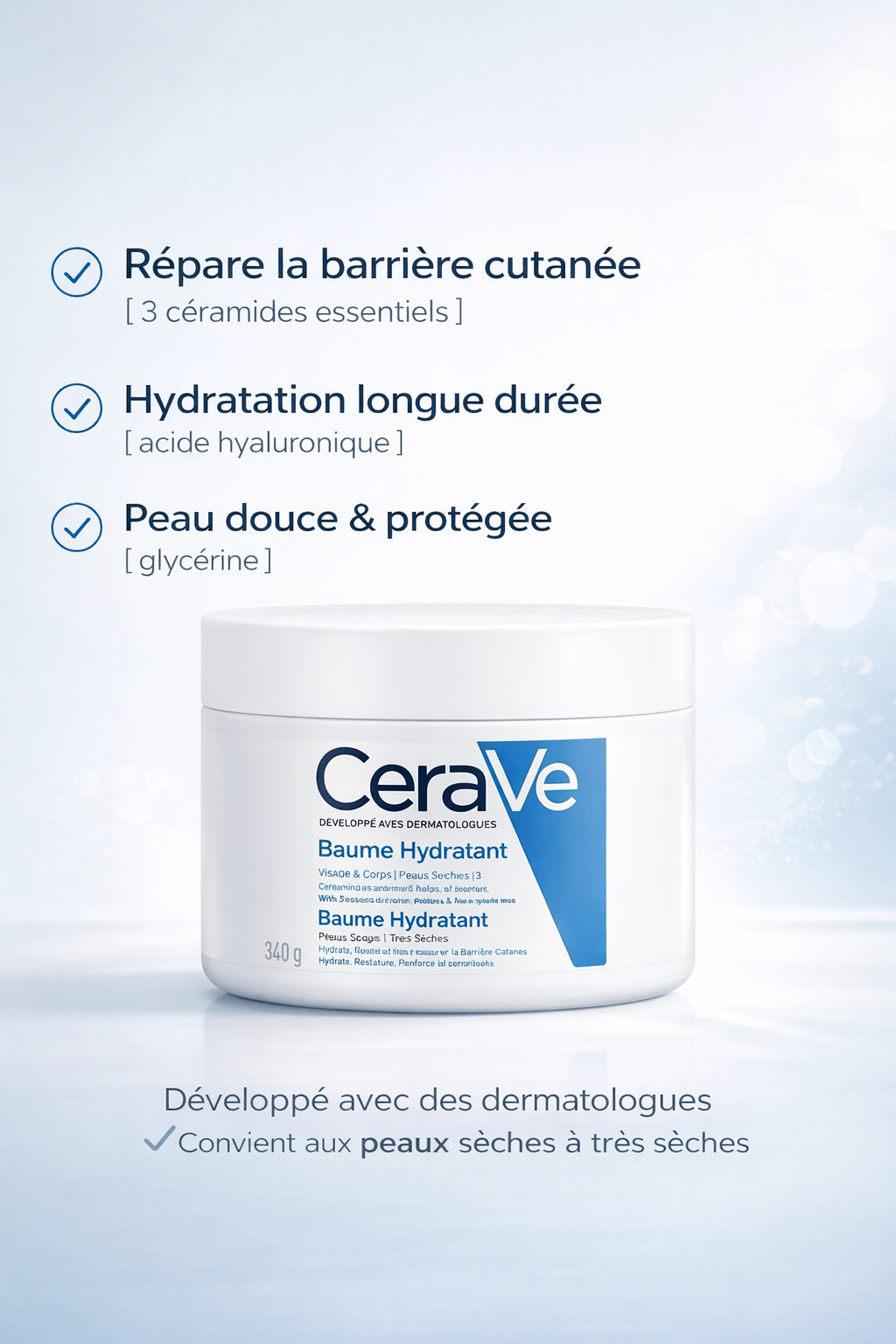 CeraVe Baume Hydratant – Soin Nourrissant Visage & Corps Peaux Sèches à Très Sèches 340g