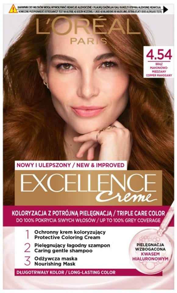 L’Oréal Paris Excellence Crème – 4.54 Marron Acajou Cuivré | Coloration Permanente Triple Soin