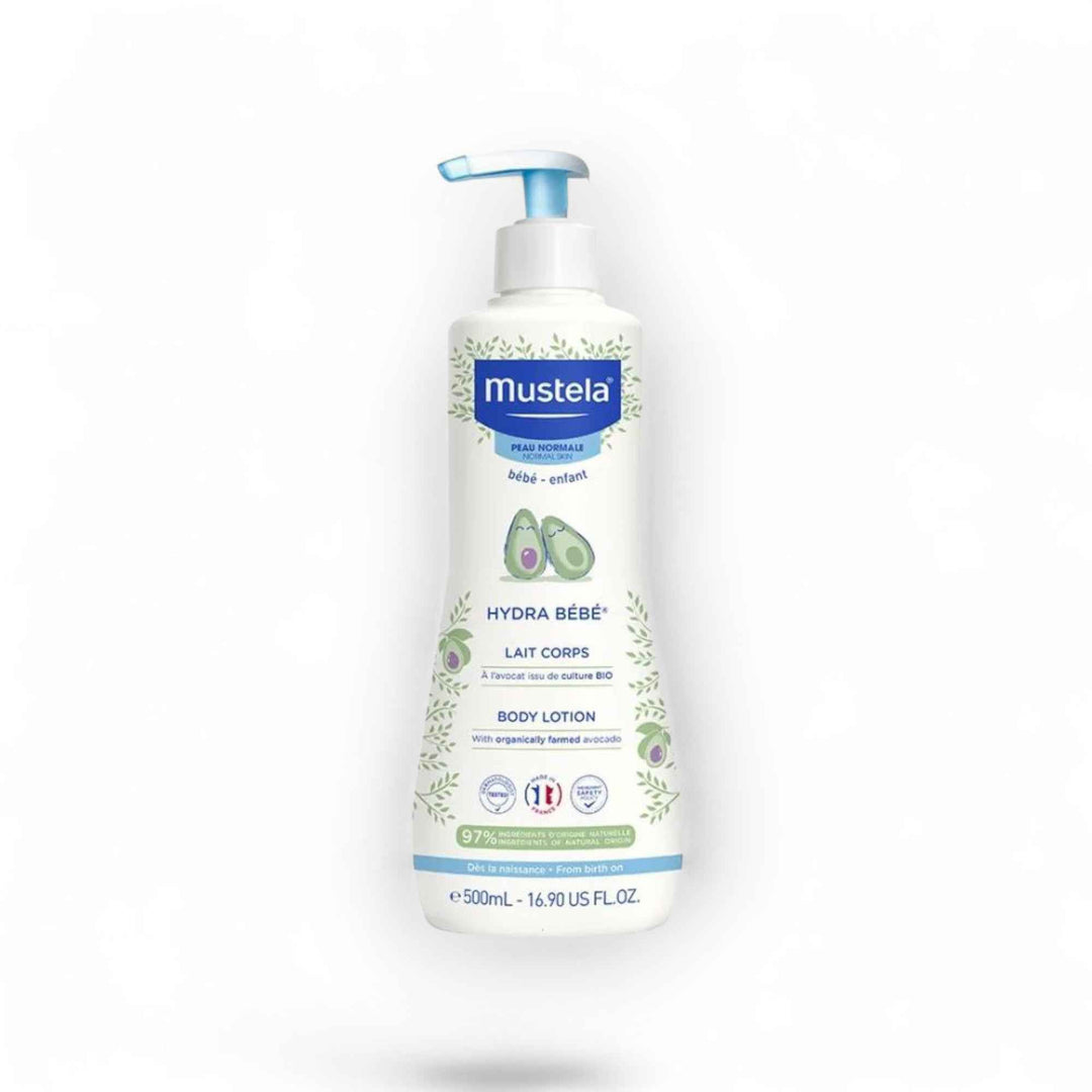 Mustela Hydra Bébé Lait Corps – Lait Hydratant Peau Normale – Avocat BIO – 500 ml.